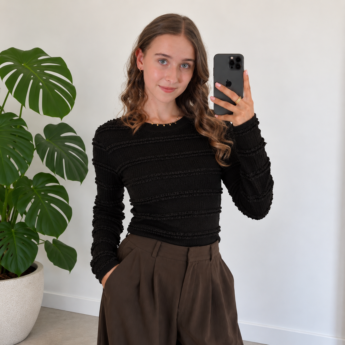 Top met Structuur Zwart Top