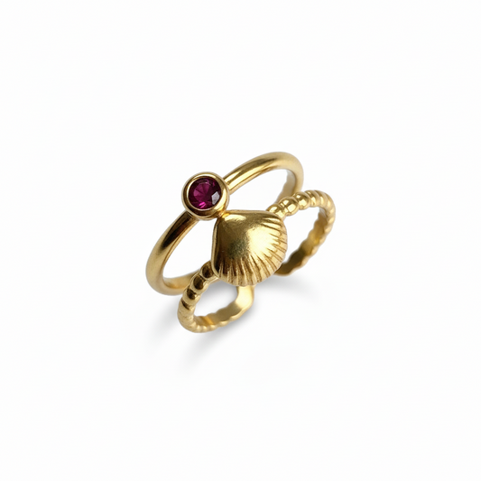 Ring Kleine Schelp Steen - Goud Ring