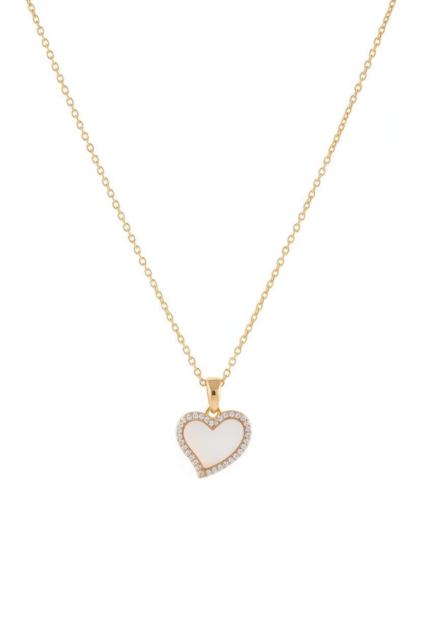 Fijne Ketting Parelmoer Hart Strass - Goud ketting