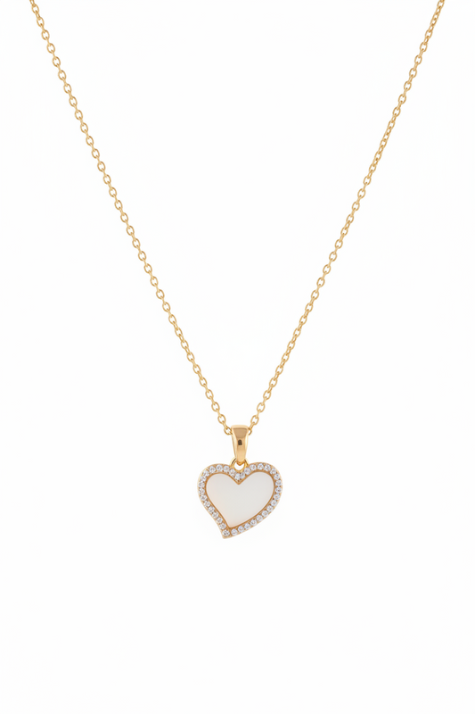 Fijne Ketting Parelmoer Hart Strass - Goud ketting