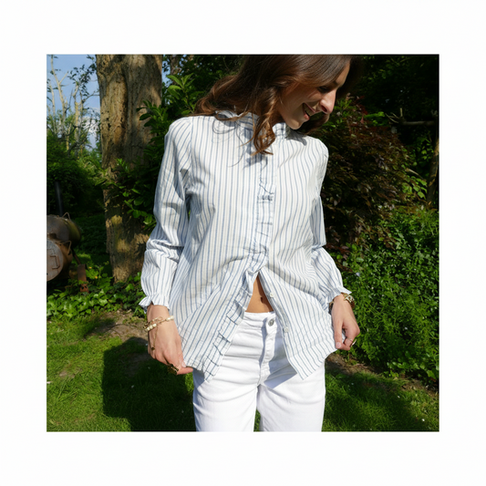 Blouse Ruffled Gestreept - Blauw Blouse