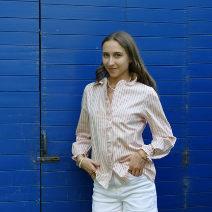 Blouse Ruffled Gestreept - Roze Blouse