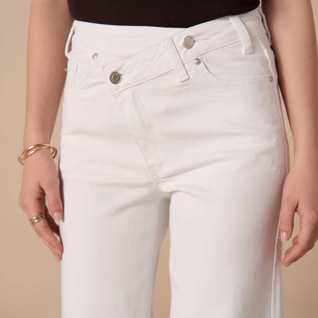 Witte High-Waisted Stretch Jeans | Crossover Taille | Curvy Fit Jeans