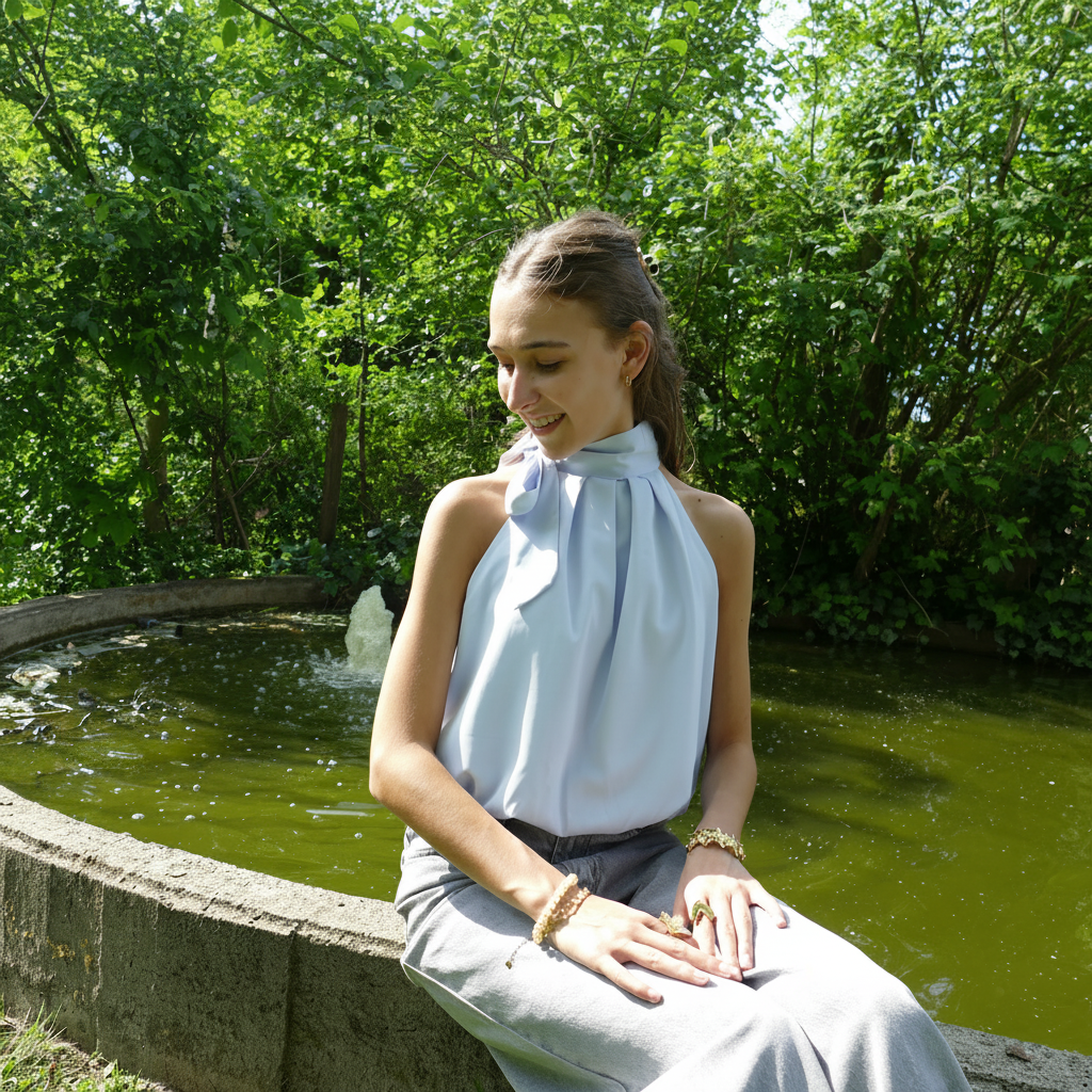 Haltertop Met Strik - Blauw Top