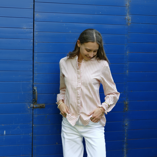 Blouse Ruffled Gestreept - Roze Blouse