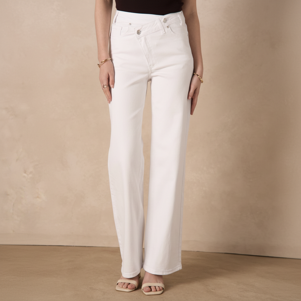 Witte High-Waisted Stretch Jeans | Crossover Taille | Curvy Fit Jeans