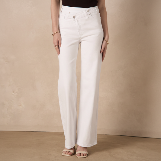 Witte High-Waisted Stretch Jeans | Crossover Taille | Curvy Fit Jeans
