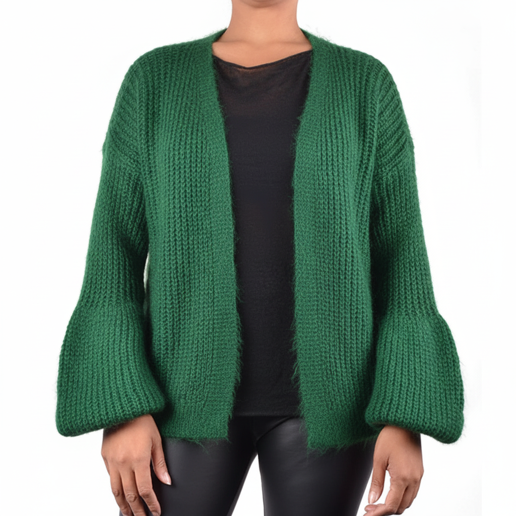 Groen Wollen Vest met Pofmouwen cardigan