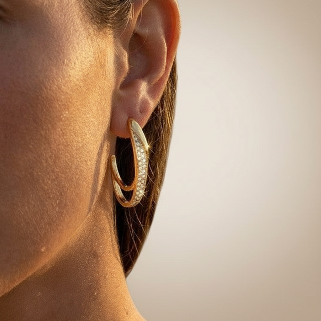 Oorbellen oval strass hoops - Goud Oorbellen