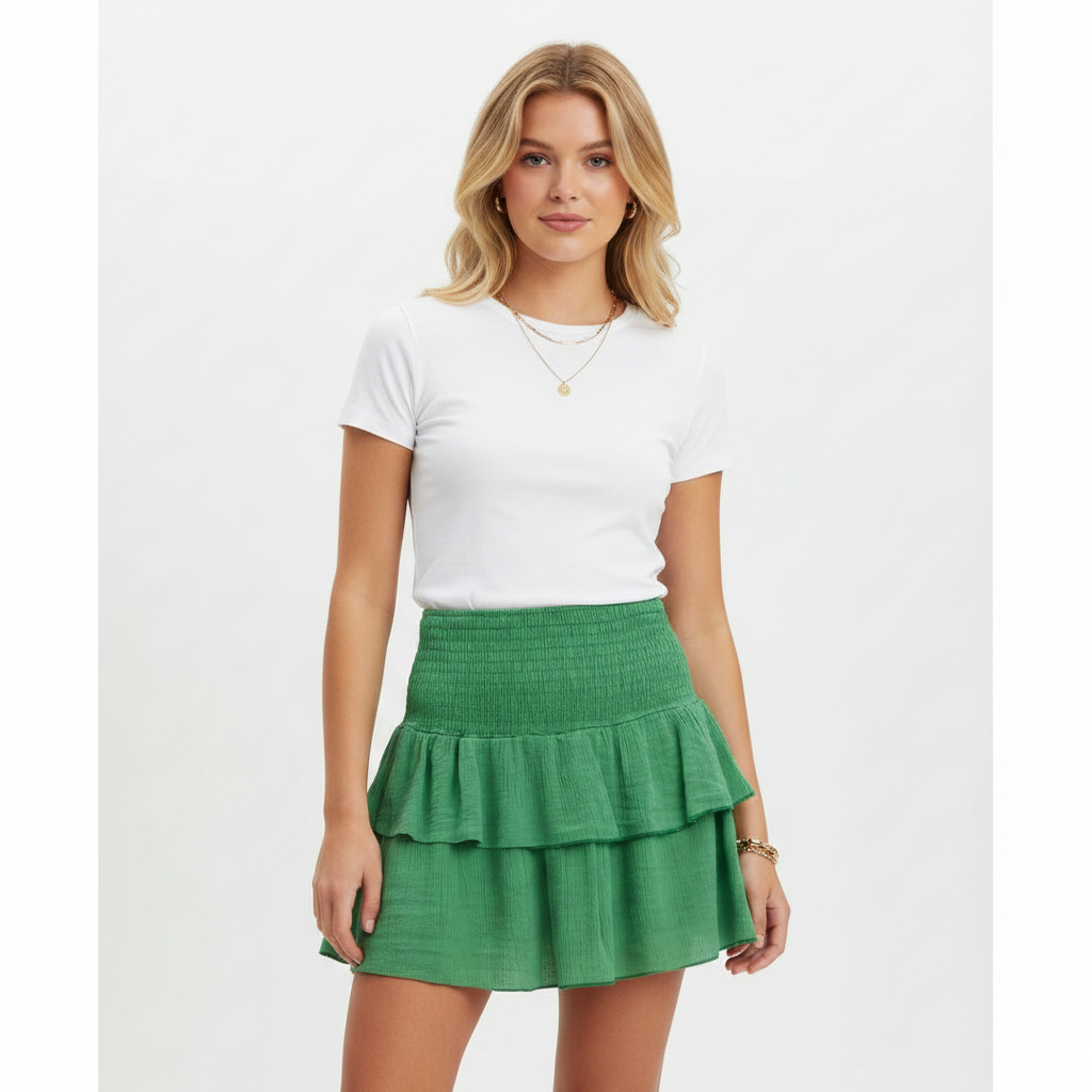 Ruffled Mini Rok met Short — Groen rokken