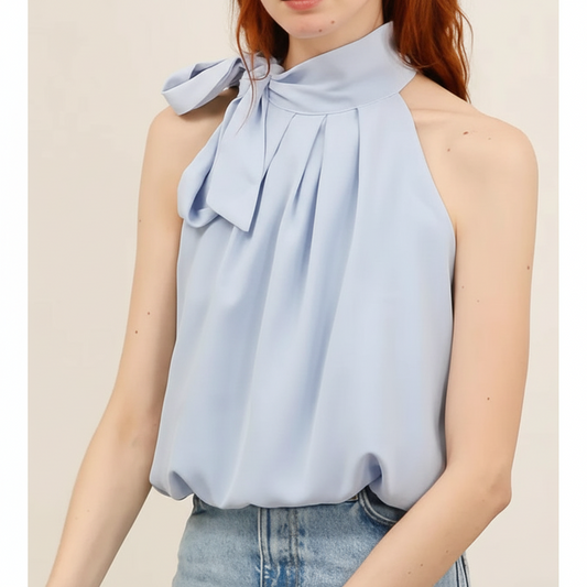 Balloon Haltertop Met Strik - Blauw Top