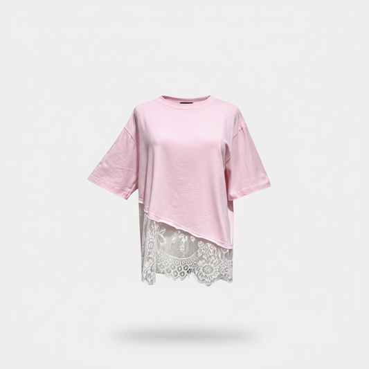 T-shirt Roze Asymmetrisch met Lace
