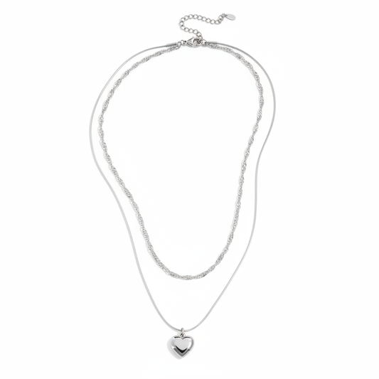 Ketting Layered Heart Zilver Ketting