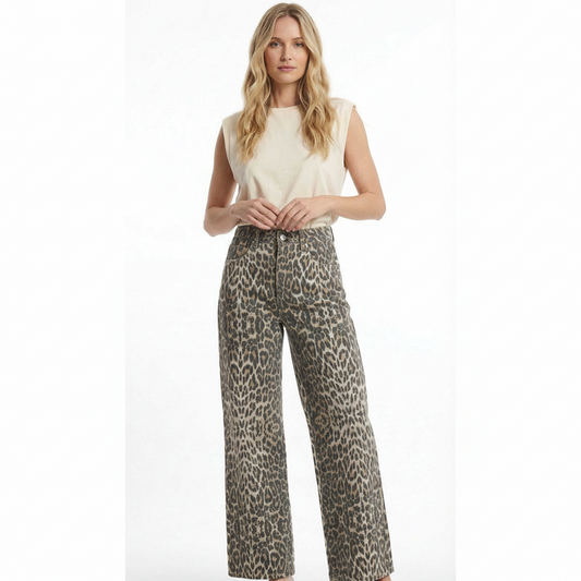 Jeans Wide Leg Leopard Print Jeans