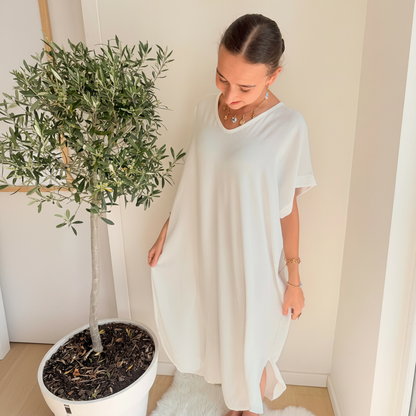 Midi Dress Korte Mouwen | One Size 36-48 Wit Jurken