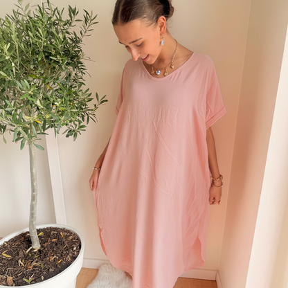 Midi Dress Korte Mouwen | One Size 36-48 Lichtroze Jurken