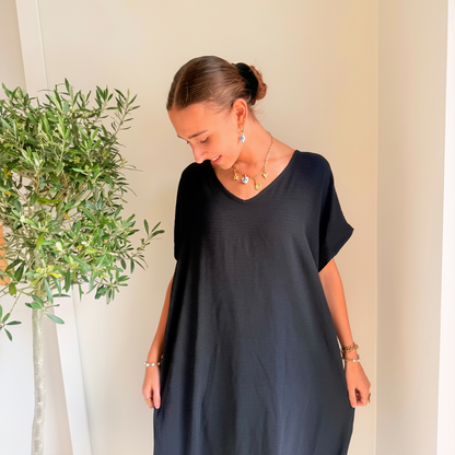 Midi Dress Korte Mouwen | One Size 36-48 Zwart Jurken