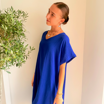 Midi Dress Korte Mouwen | One Size 36-48 Kobalt Jurken