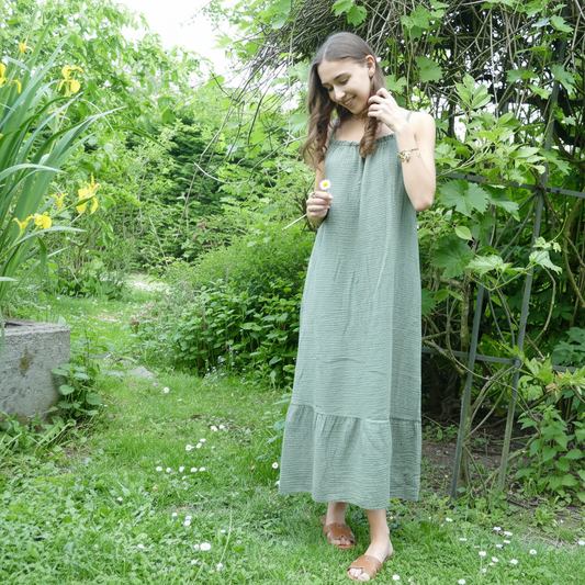 Maxi Jurk Cotton Gauze - Kaki Jurken