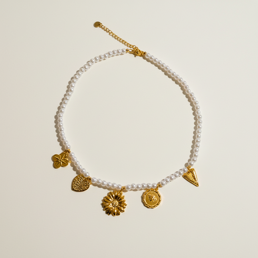 Ketting pearls & charms - Goud Ketting