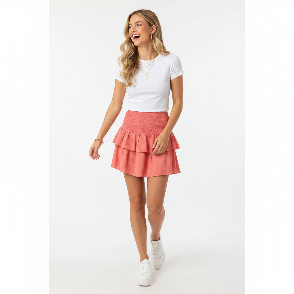 Ruffled Mini Rok met Short — Koraal rokken