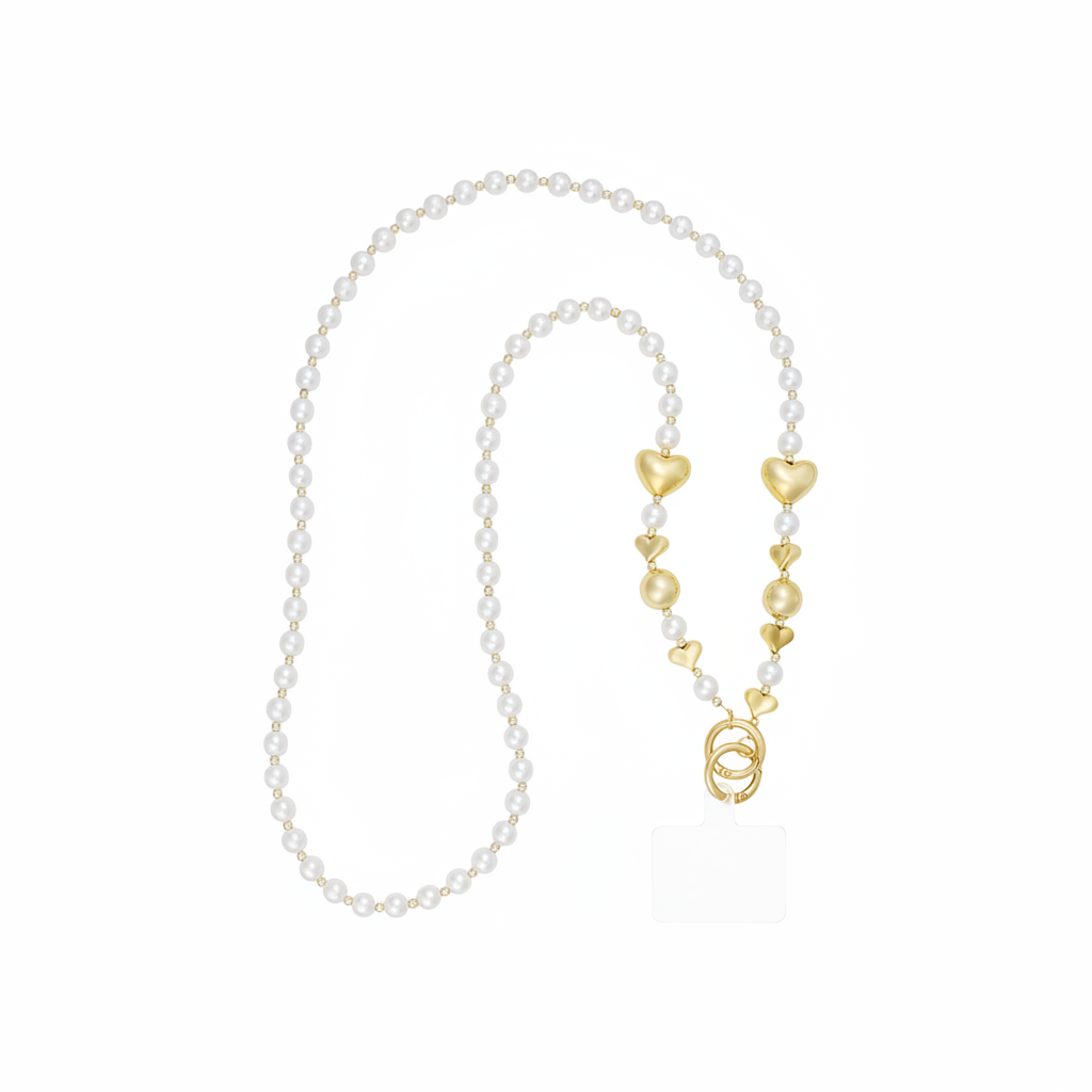 Lange Telefoonketting Parels - Wit & Goud Accessoires