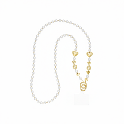 Lange Telefoonketting Parels - Wit & Goud Accessoires