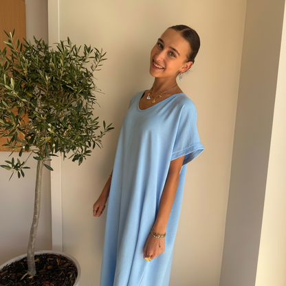 Midi Dress Korte Mouwen | One Size 36-48 Lichtblauw Jurken
