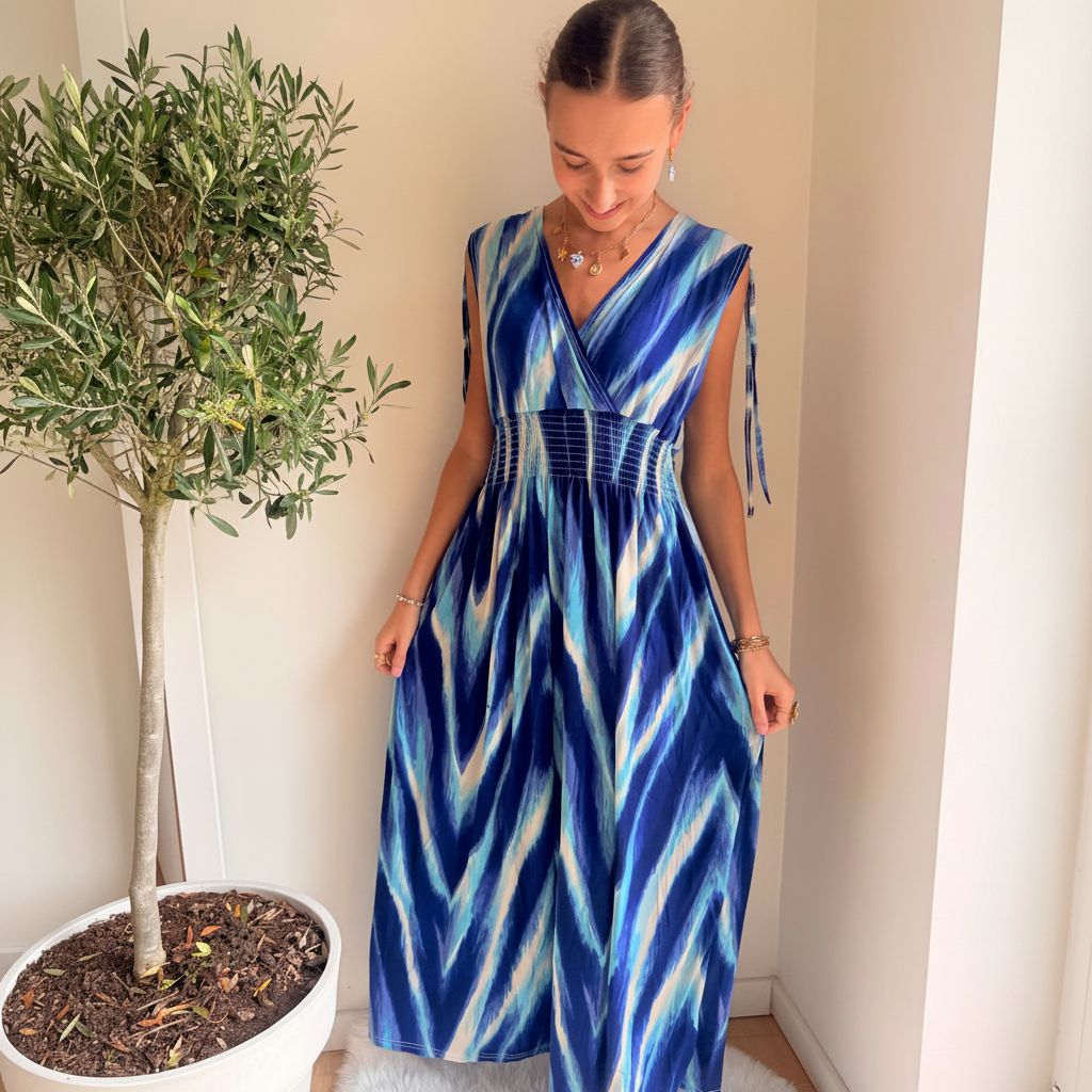 Maxi Dress Blauw Print Jurk