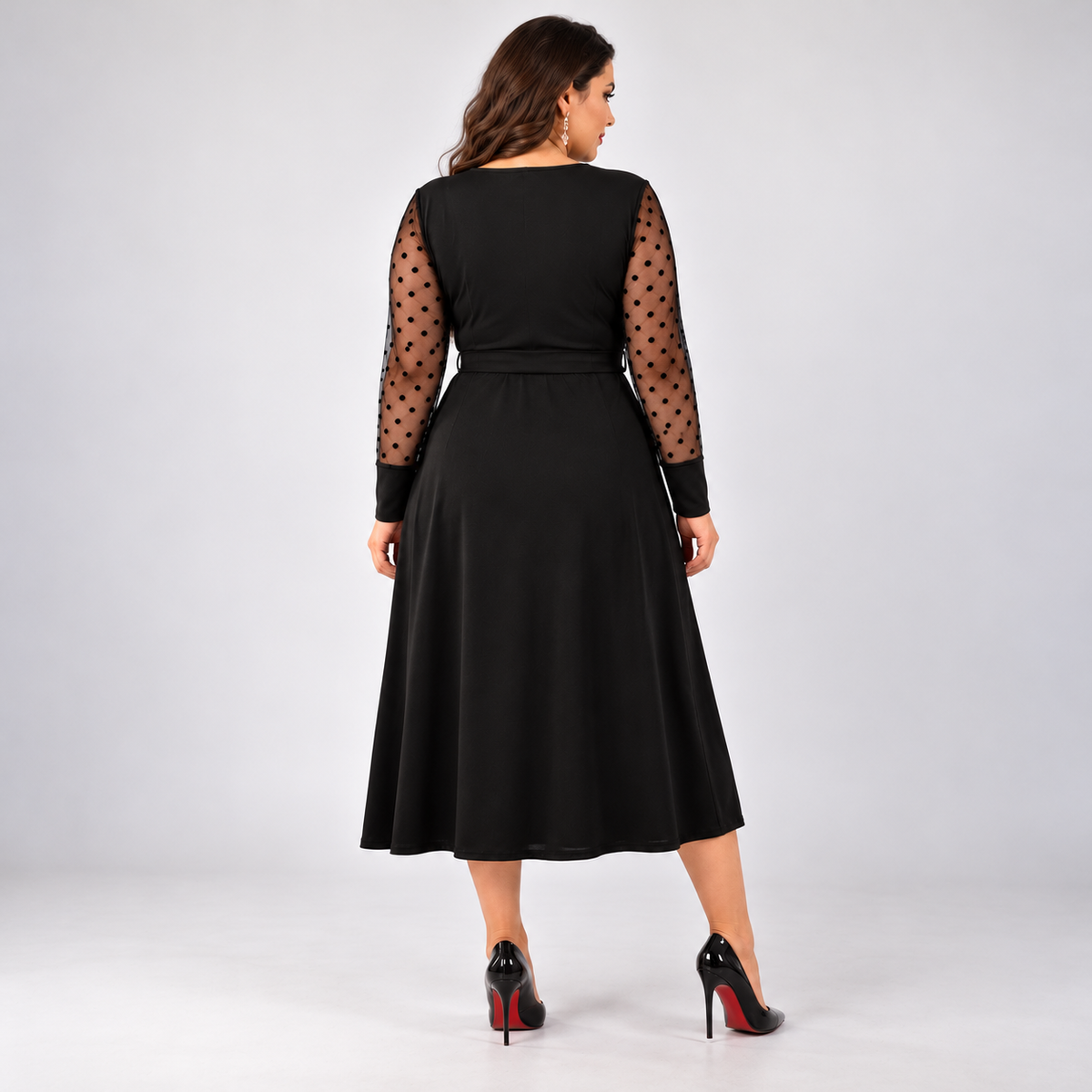 Maxi Jurk met Mesh Mouwen - Zwart jurk