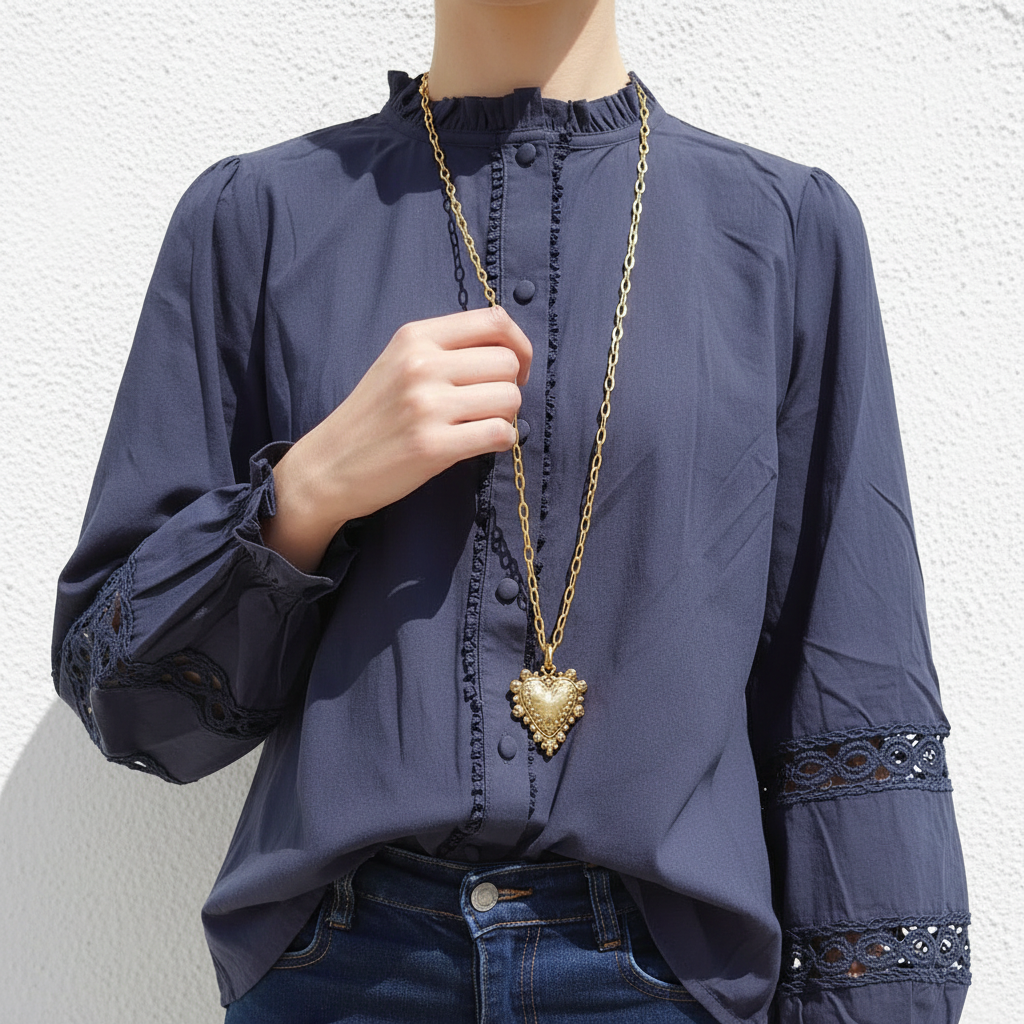 Navy Broderie Blouse tops