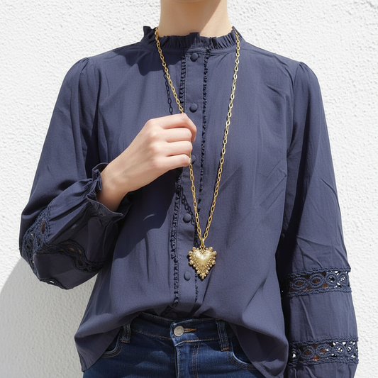 Navy Broderie Blouse tops