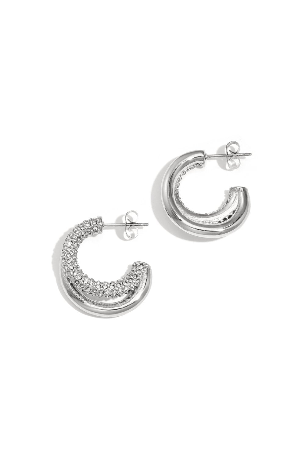 Oorbellen dubbele hoop strass - Zilver