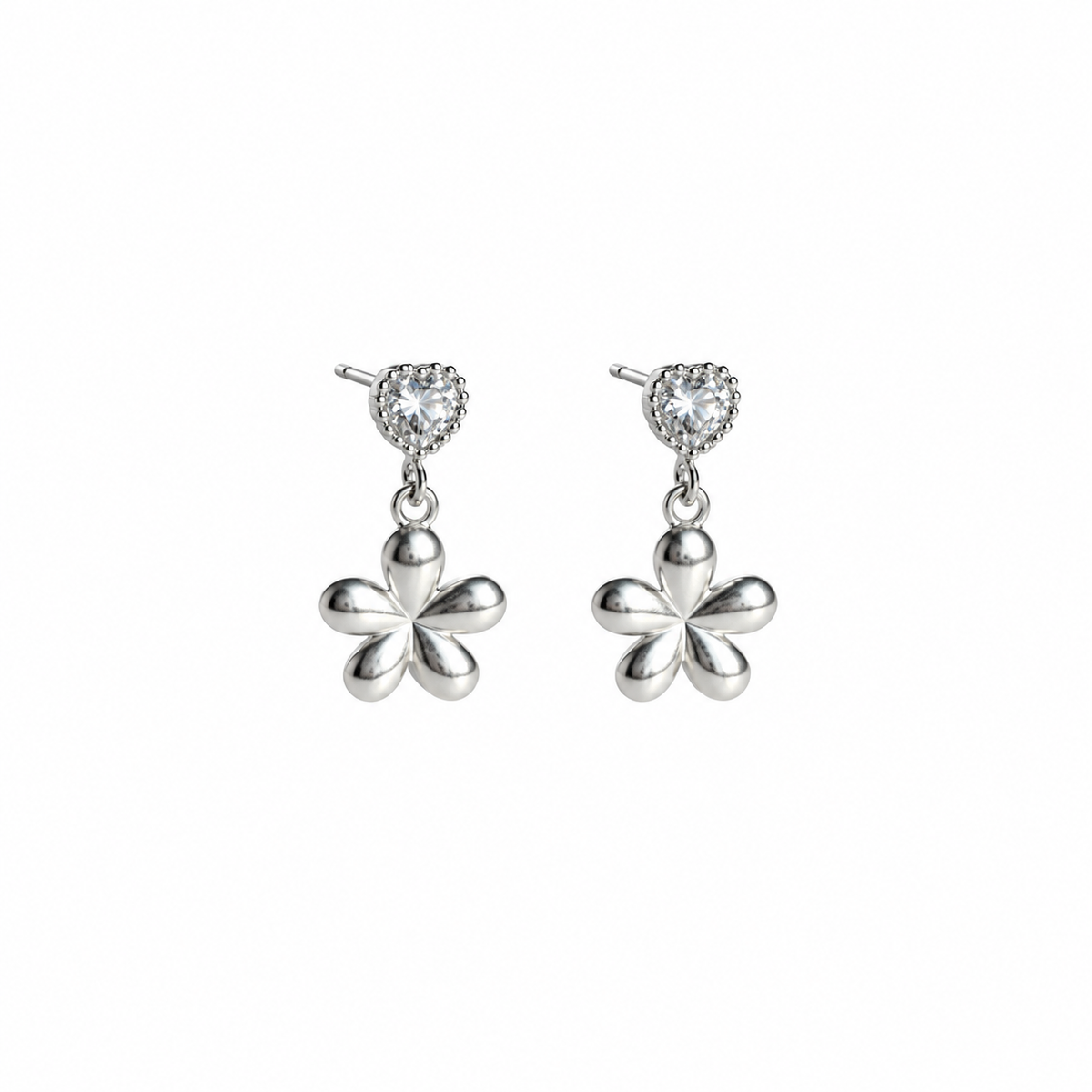 Oorbellen Heart Flower Strass - Zilver Oorbellen