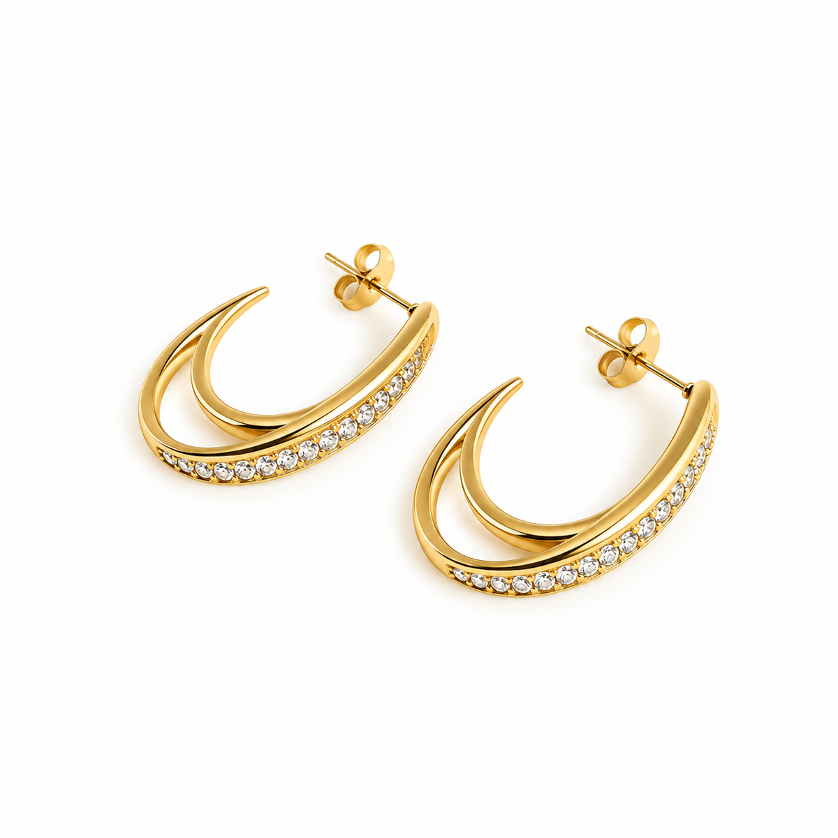 Oorbellen Oval Strass Hoops Goud Oorbellen
