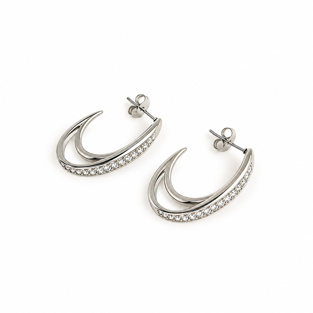 Oorbellen Oval Strass Hoops Zilver Oorbellen