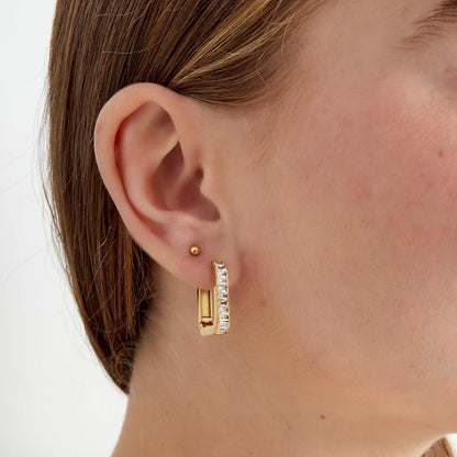 Oorbellen Rectangular Strass - Goud Oorbellen