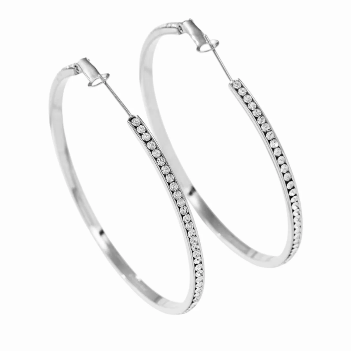 Oorbellen strassy hoops - Zilver oorbellen