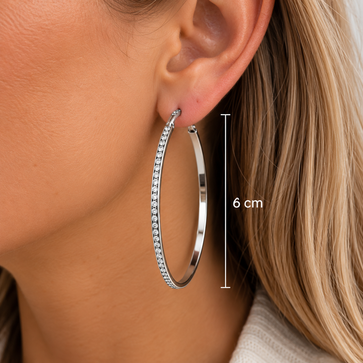 Oorbellen strassy hoops - Zilver oorbellen