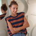Oversized Striped Shirt Brown/Navy Tops