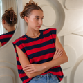 Oversized Striped Shirt Red/Navy Tops
