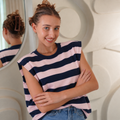 Oversized Striped Shirt Pink/Navy Tops