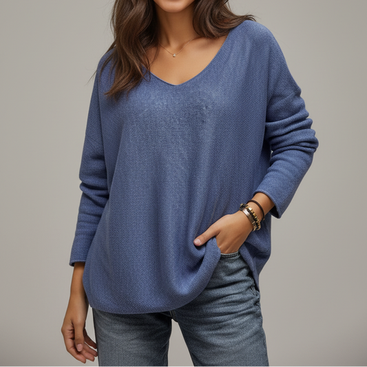 Blauwe Oversized V-hals Trui Sweater