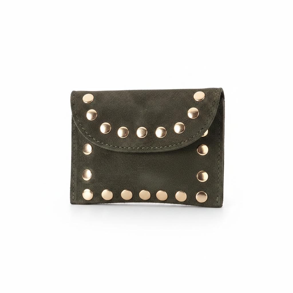 Suède Portemonnee met Studs Kaki Portemonnees