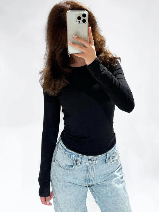 Longsleeve Top Zwart M Tops