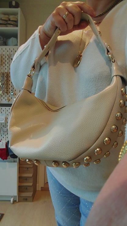 Leather handbag with studs - Ecru