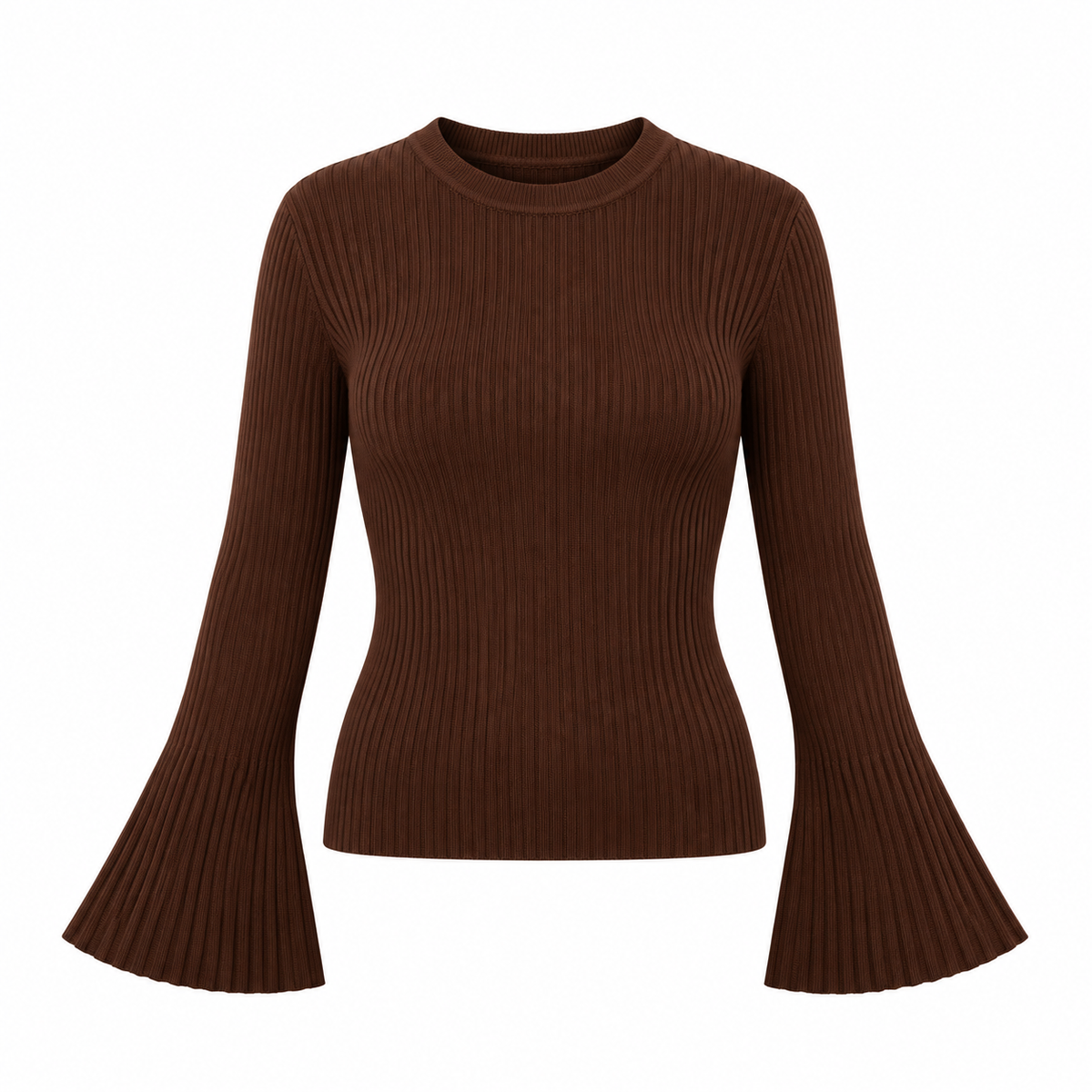 Rib Top met Flared Mouwen – Zwart & Donkerbruin Tops