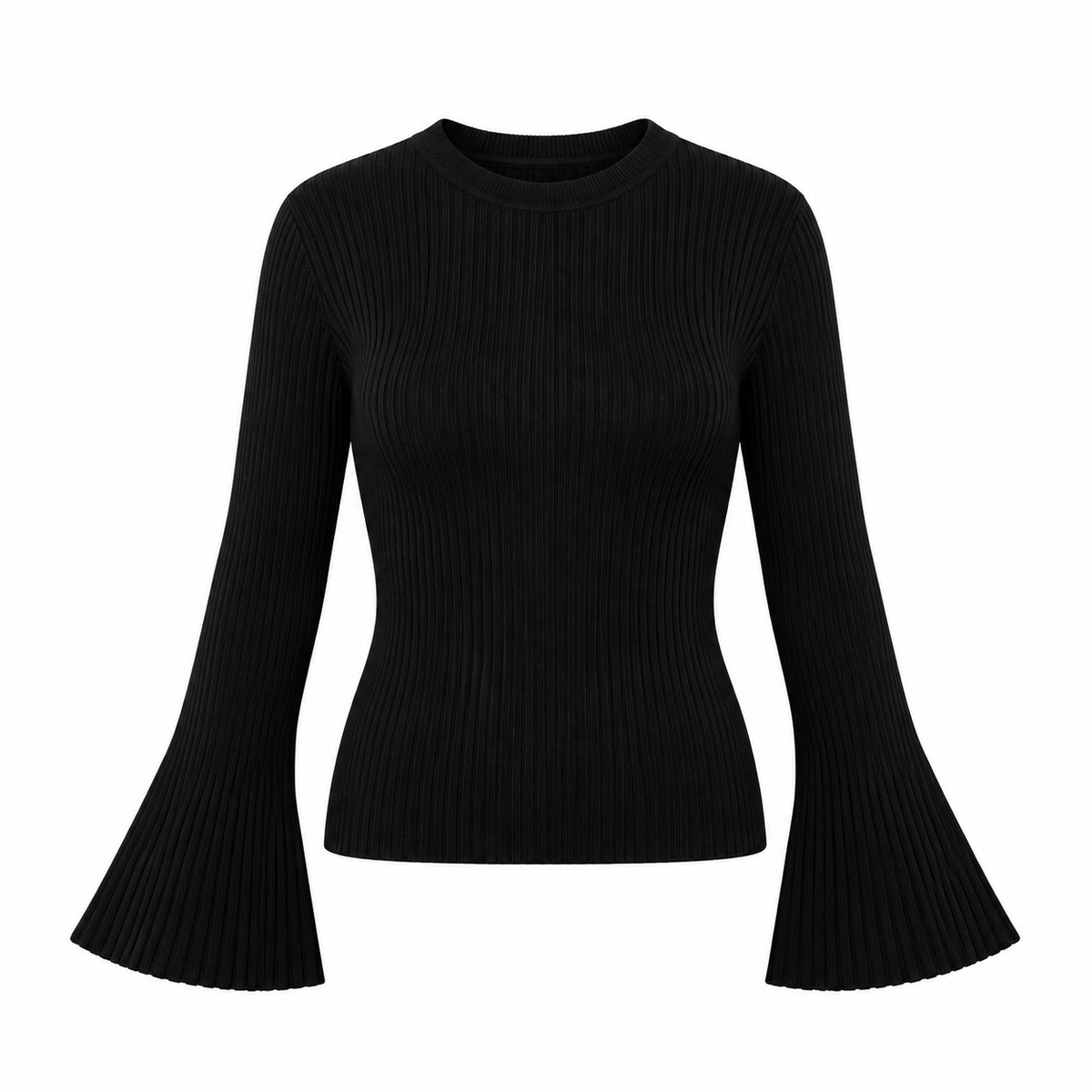 Rib Top met Flared Mouwen – Zwart & Donkerbruin Tops