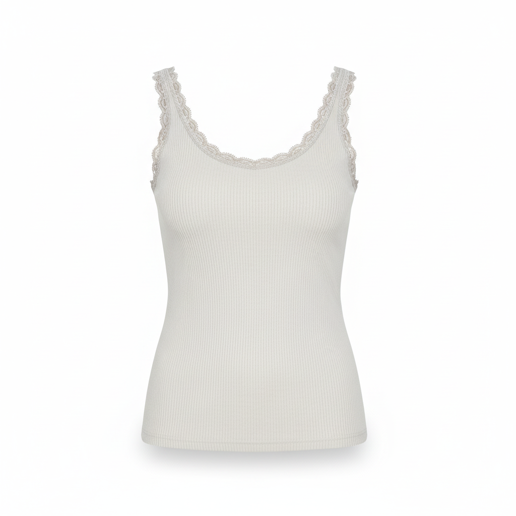 Rib Top Met Lace - Lichtgrijs Top