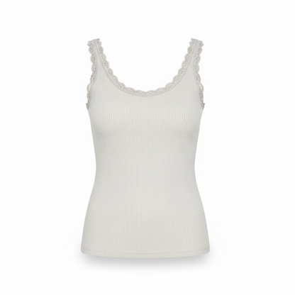 Rib Top Met Lace - Lichtgrijs Top
